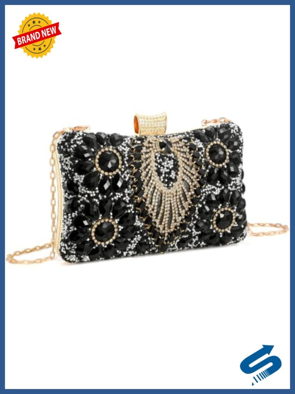 Rhinestone Clutch Evening Bag with Chain Strap Formal Wedding Purse
